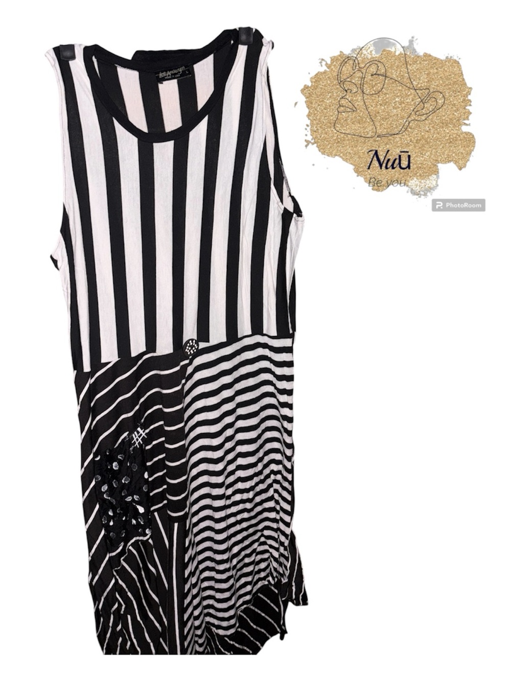 Vintage Lee Andersen Sleeveless Black & White Striped Maxi Dress Vintage Large